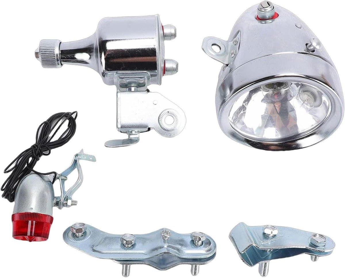 Fietsverlichting Set - Dynamo Verlichting - Verkeersveiligheid Fietsen - Robuuste Metalen Behuizing - 12V 6W - Zwart