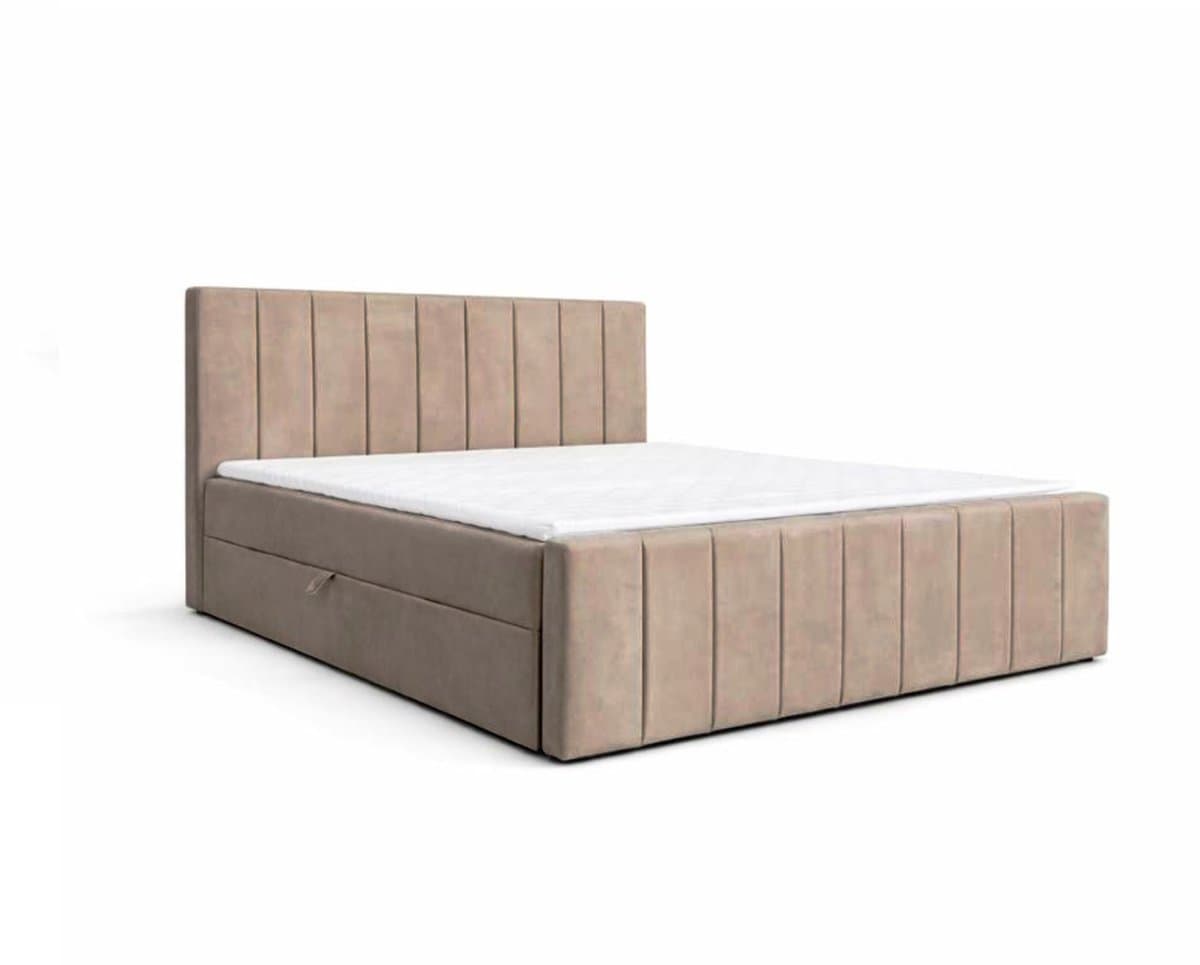 Boxspringbed 01 BIS – Stijlvol & Comfortabel – Met Bonellvering, Topmatras en Opbergruimte – 160x200 Cappuccino (Manila 21)