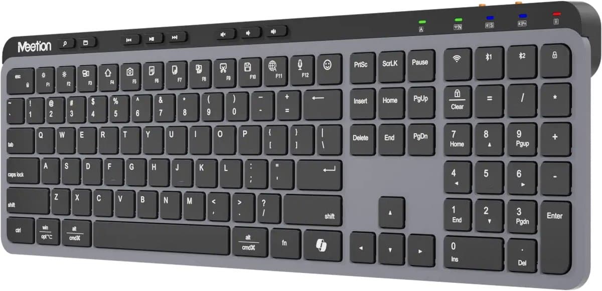 Meetion WK330 - Draadloos Toetsenbord - Dual-Mode 2.4 GHz + Bluetooth - Ultra-Dun Full-Size Keyboard - 117 Toetsen - Stil Scissor-Switch Typen - USB-C Oplaadbaar - Universele Compatibiliteit - Zwart