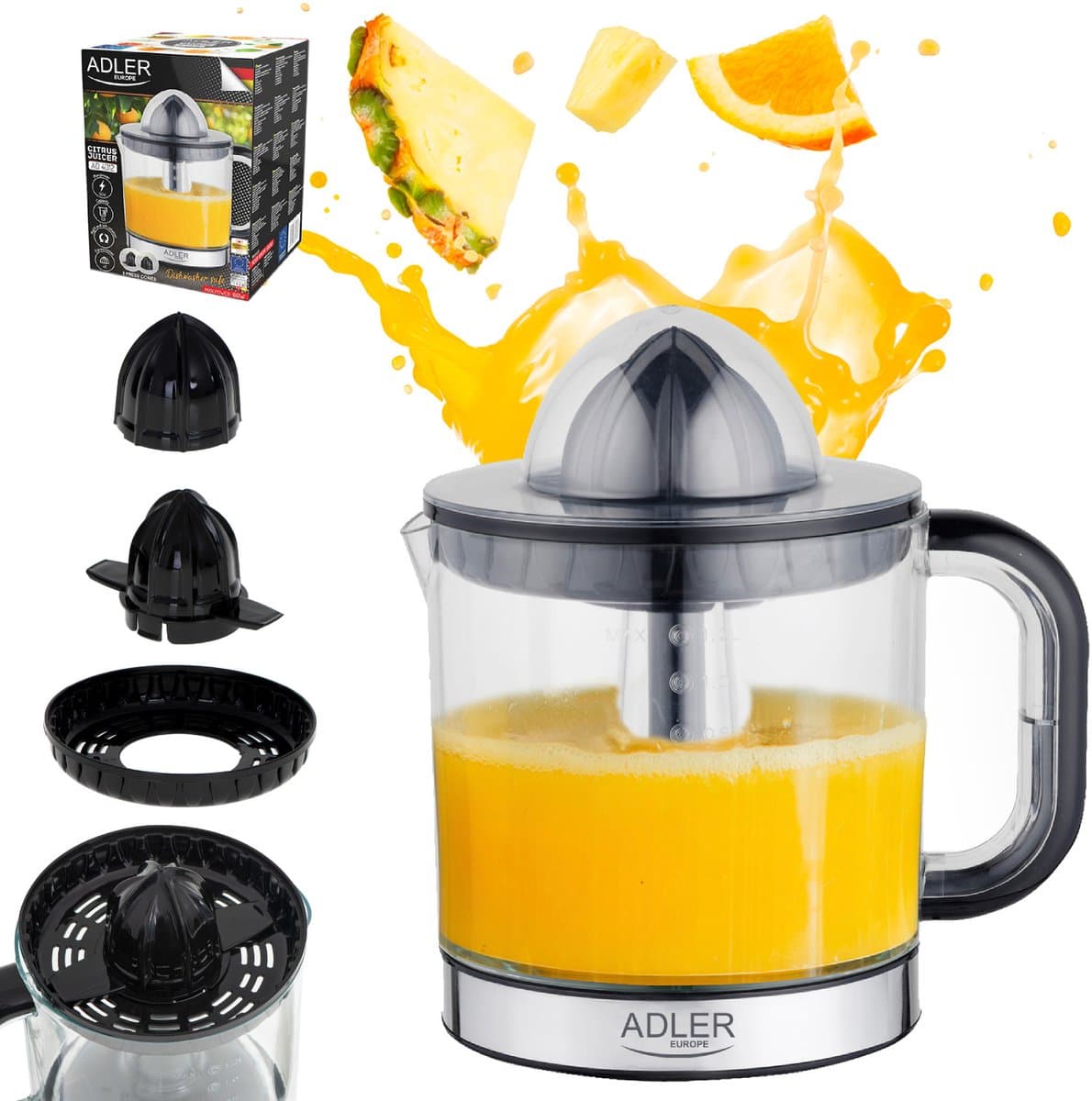 Adler - Elektrische Citruspers - 1.2 L - maximaal vermogen 60 W, zwart, AD 4012