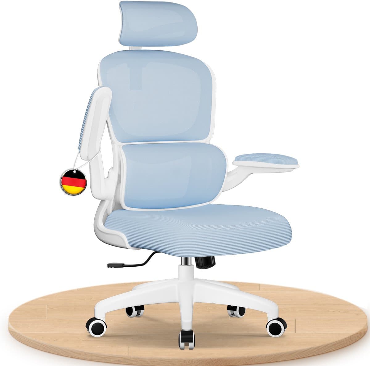 Elekiatech Ergonomische Bureaustoel - Bureaustoel met Opklapbare Armleuningen - Bureaustoelen voor Volwassenen - 150 Kg - Blauw-wit