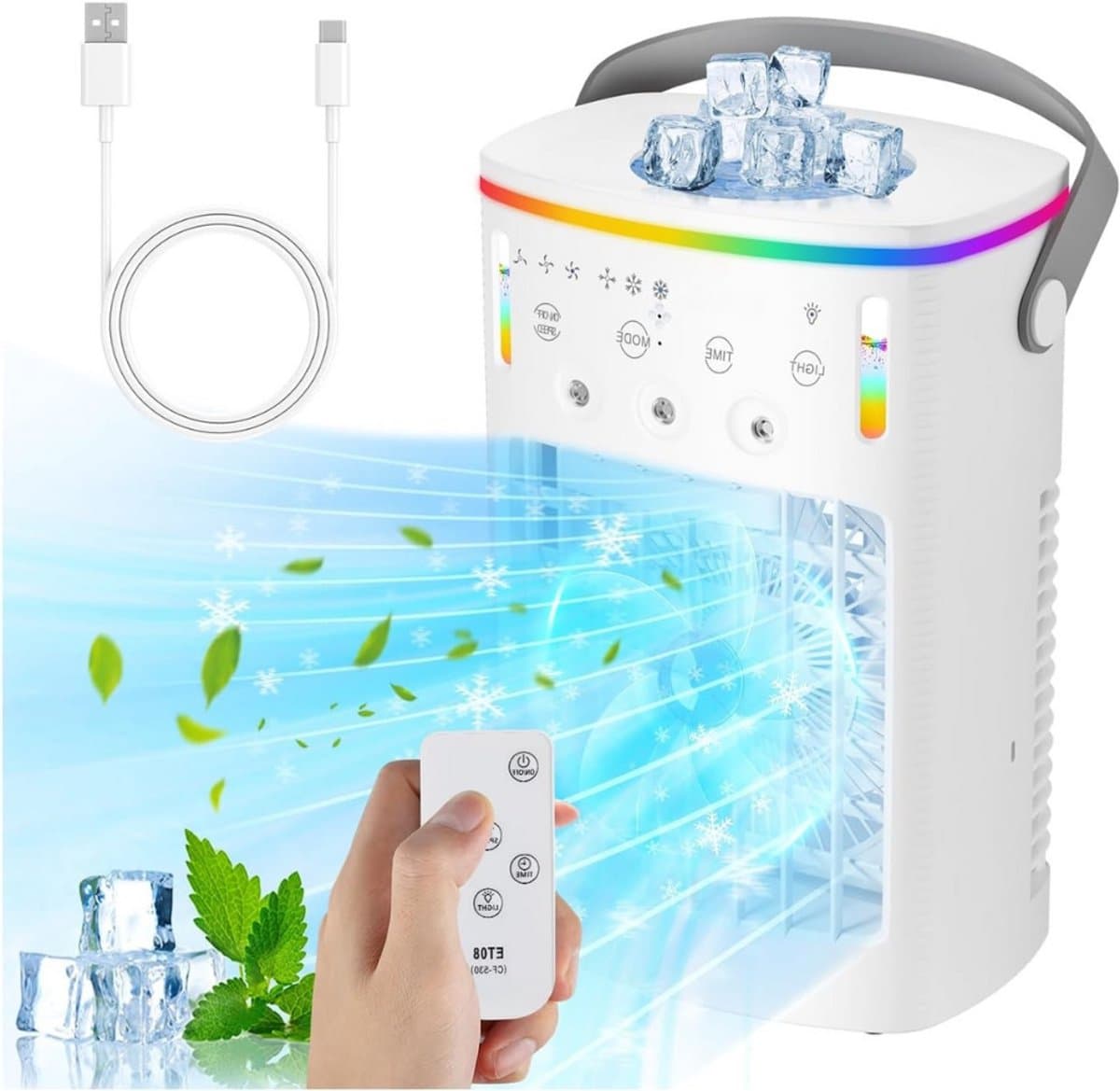 4-in-1 Mobiele Airco Zonder Afvoerslang – Met Afstandsbediening - Mobiele Airco Voor Slaapkamer Zonder Slang – Mini Airco - Ventilator - Airconditioning – Aircooler Met 3 modussen