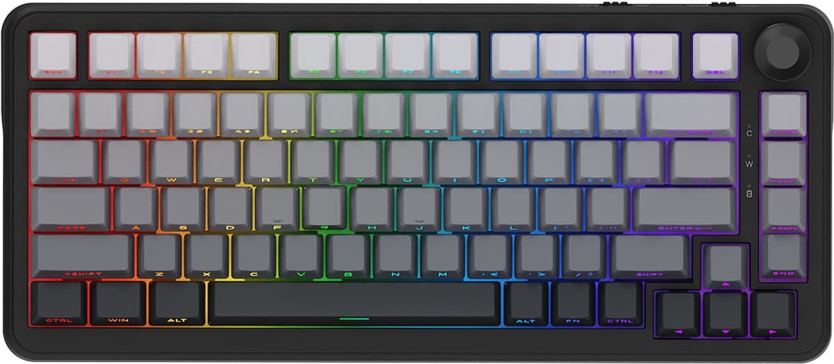Ajazz AK820 MAX – Mechanisch Toetsenbord 75% RGB – Draadloos Tri-Mode Gaming Keyboard – Hot Swap – Compact QWERTY – 82 Keys – 8000mAh – Zwart/Grijs