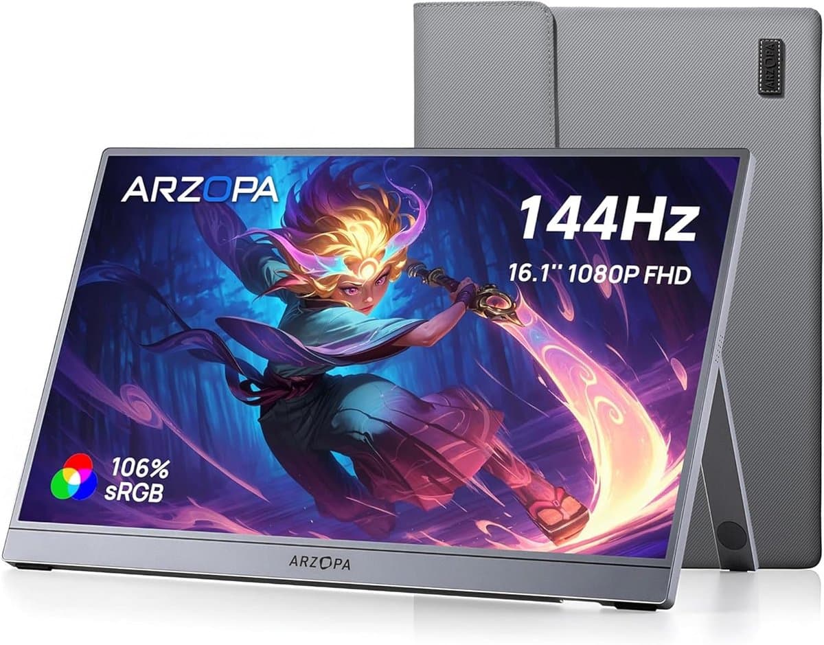 Arzopa Z1FC - Portable 144hz Gaming Monitor - Inclusief Sleeve - Premium Slim Aluminium Design - Space Grey - Apple Macbook Compatible - 100% sRGB Kleurprofiel - Met kabelbundel - 16 inch