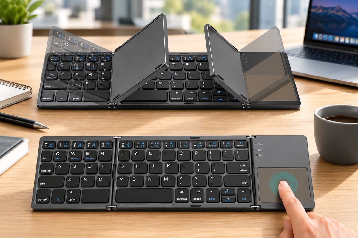 Toetsenbord-Draadloos Opvouwbaar / Inklapbaar Toetsenbord met Touchpad - Bluetooth Keyboard - Voor Tablet / (Windows) PC / Apple Mac - iPad - Samsung - iPhone - Macbook - iMac / Android - QWERTY - Opvouwbaar - Zwart