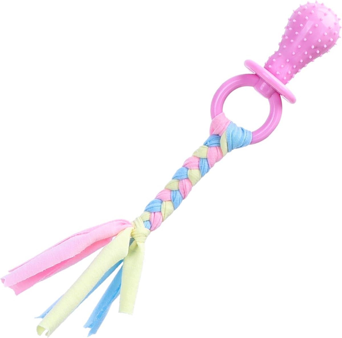 Nobleza puppy speen met lint - puppyspeeltje - puppyspeelgoed - flostouw - kauwspeelgoed - 24 cm - Roze