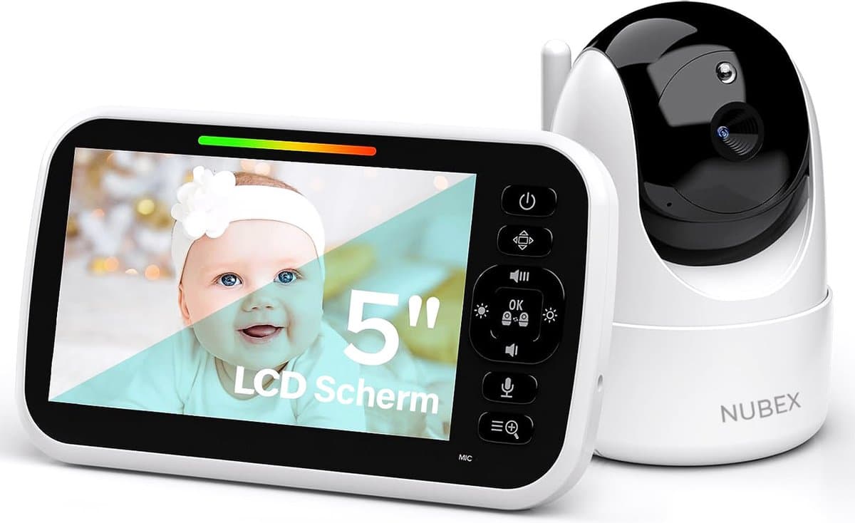 Nubex® Babyfoon met camera - Op afstand bestuurbaar - 5 inch Extra Groot Scherm - Video & Audio - Baby monitor - afbeelding 1