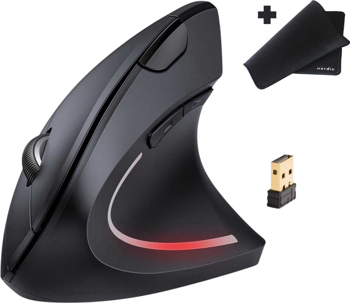 Verticale Muis + Muismat - Ergonomisch Ontworpen voor Rechtshandige - Draadloos - 6 Knoppen - 2000-1200-800 Instelbaar DPI