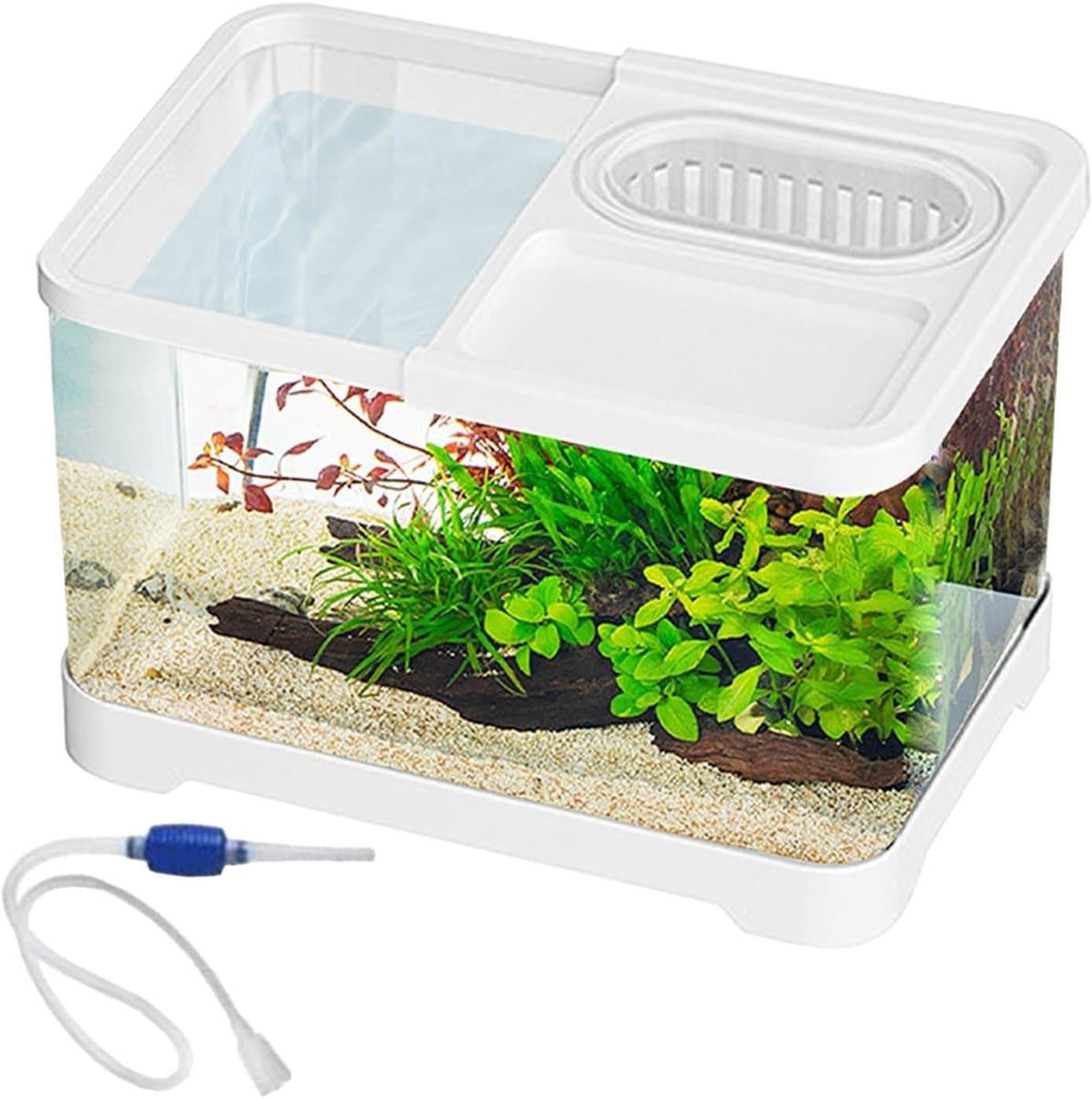 Aquarium Complete Set - Kleine Visbak - Decoratieve Woondecoratie - Kristalhelder Zicht - 30 x 19 x 18 cm - Wit