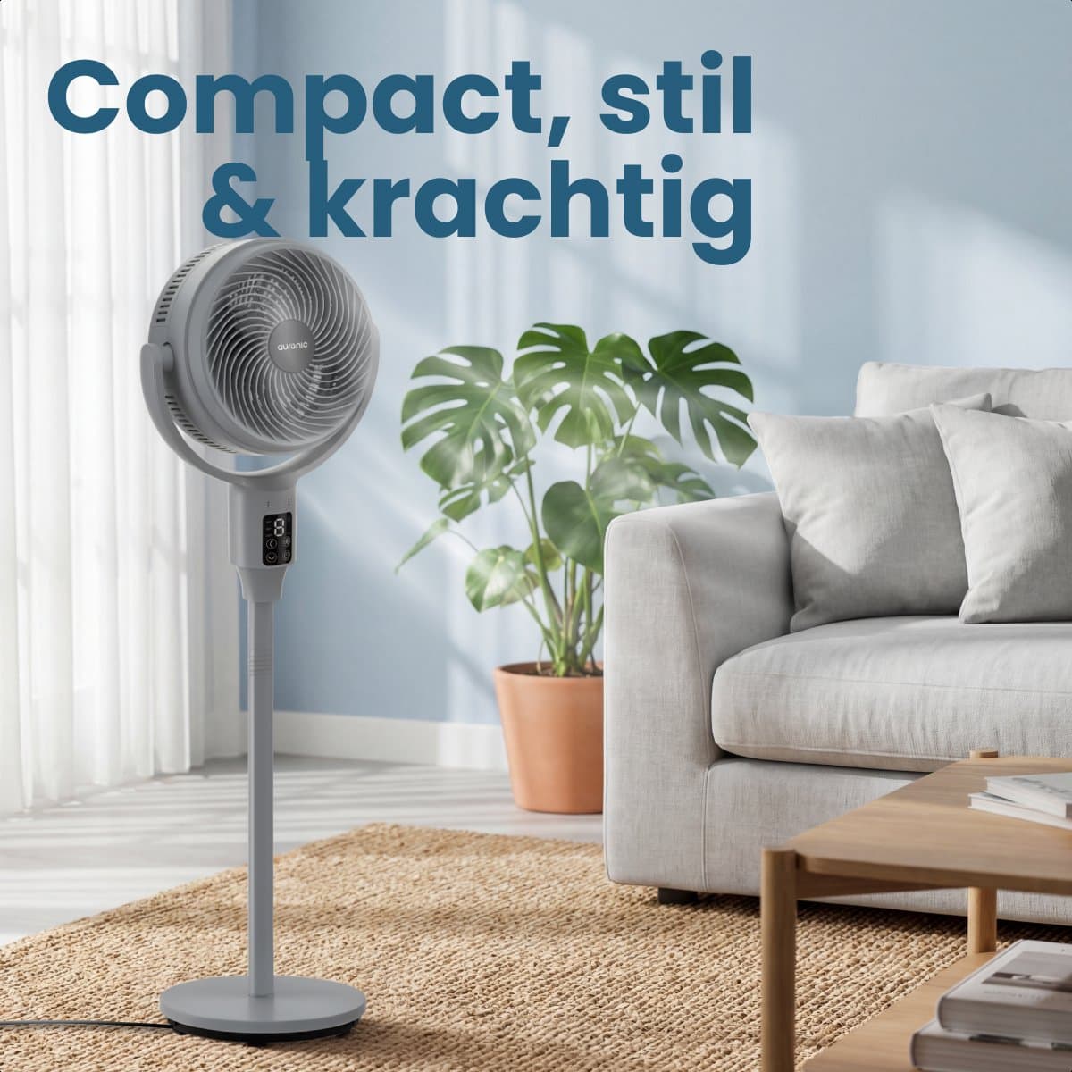 Auronic Statiefventilator - Staande Tafel en Vloerventilator - 9 Standen en Timer - Luchtkoeler - Stil - Met Afstandsbediening en Display - Fan - Grijs