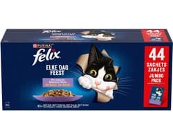 Felix Elke Dag Feest Mix Selectie - Kattenvoer Natvoer - Kip Tonijn Zalm & Rund - 44 x 85 gr