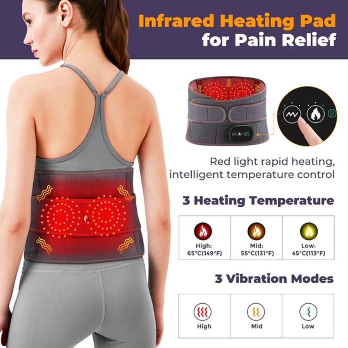 Infrarood Massage Band Onderrug - Rugpijn - Spieren & Gewrichten - Pijnverlichting - Warmteband - Elektrisch Rug Massage Apparaat