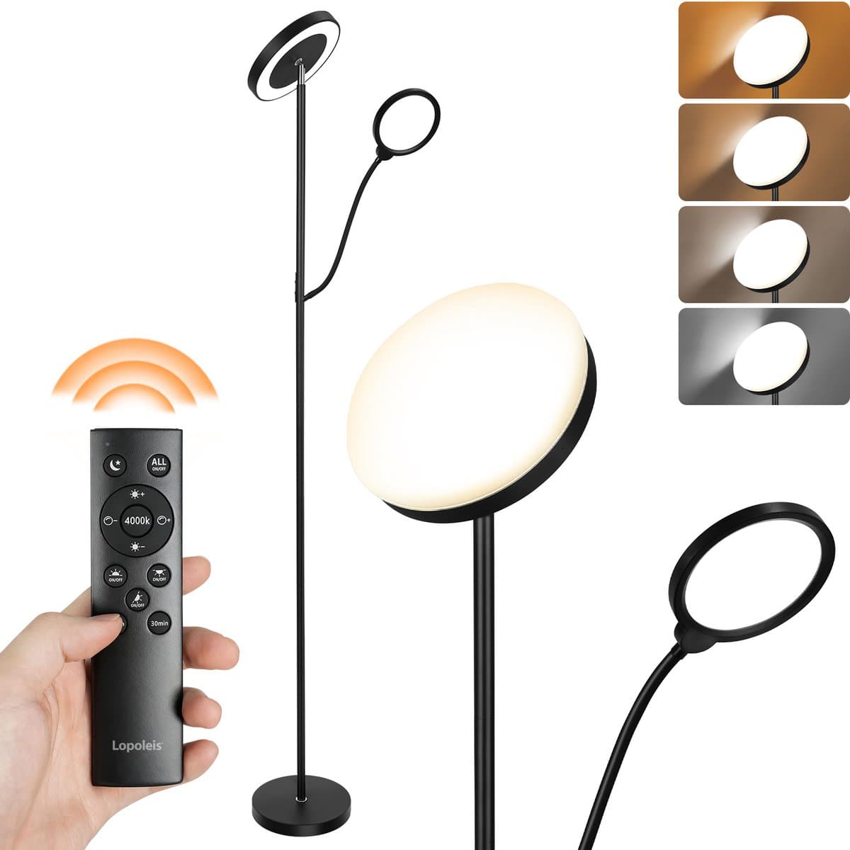 Lopoleis® LED Vloerlamp Woonkamer, slaapkamer, bureaulamp – Vloerlamp Dimbaar en Kantelbaar – Met afstandsbediening – Staande LED-lamp – Minimalistische Staande Lamp – 3000-6000K