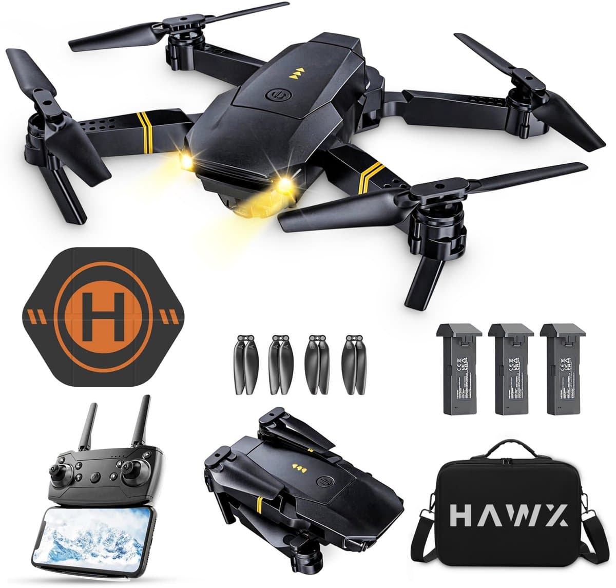 HAWX Drone - Drone met 4K Camera - Mini drone - Voor Kinderen/Volwassenen - Drones - Tot 90 Minuten Vliegen - Incl. 3 Batterijen, Opbergtas, Landing Pad - afbeelding 1