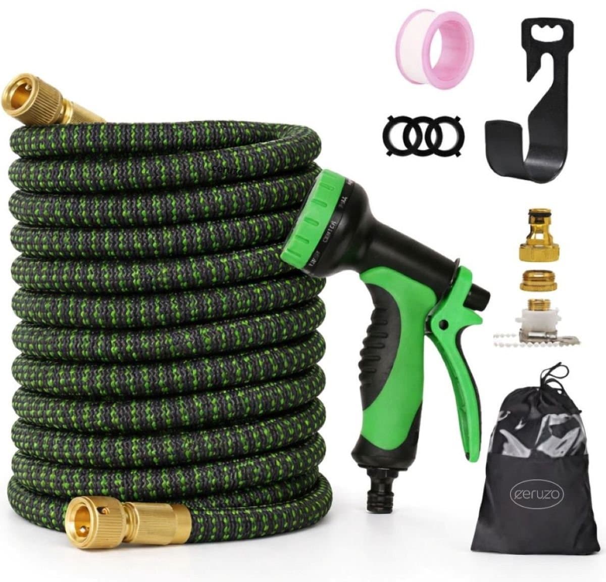 Ceruzo Flexibele Tuinslang tot 30 meter - incl. Sproeikop 10 standen - Koppelstukken - Slanghouder