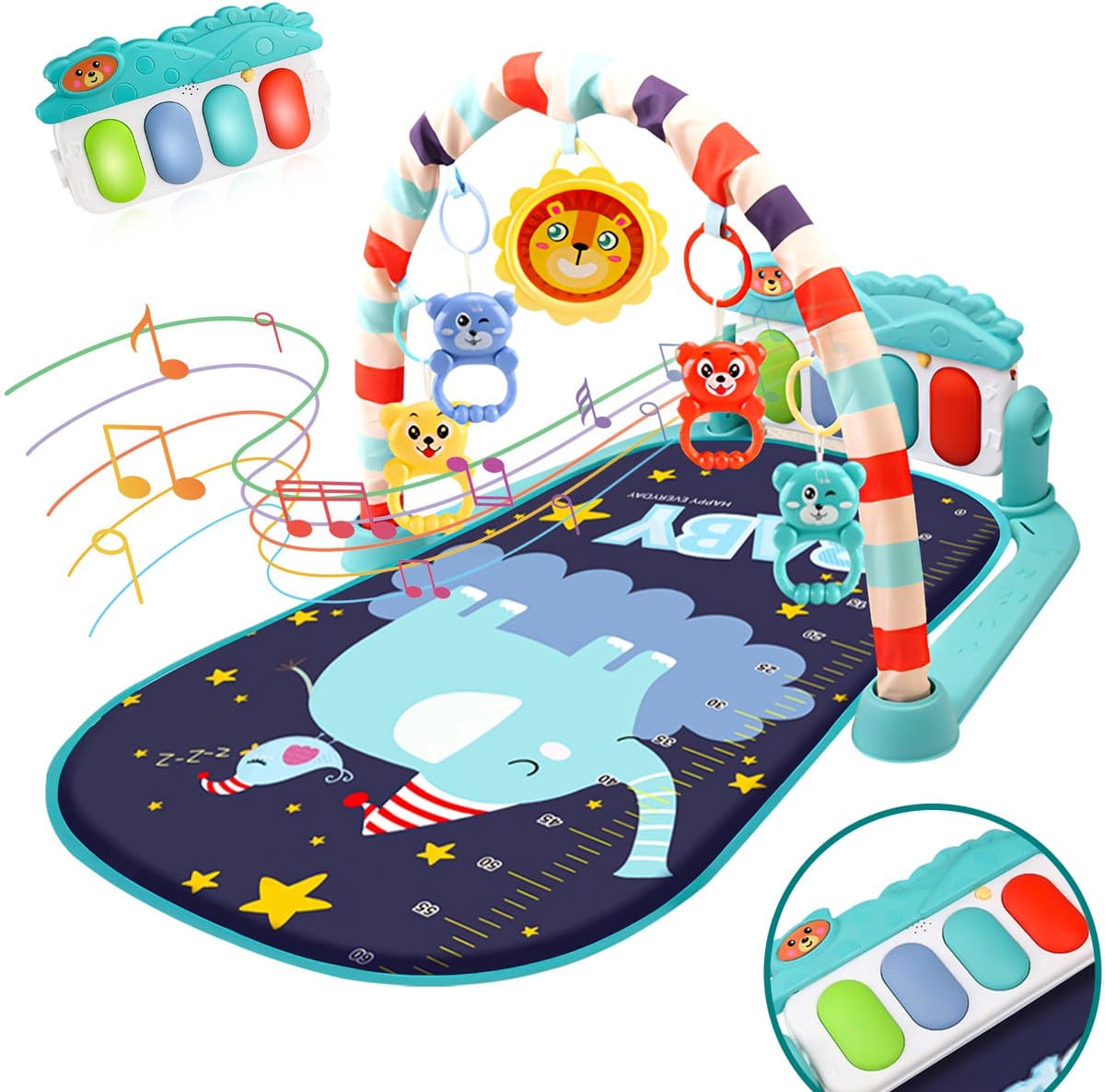 Velox Goods VL-504 Baby Gym met Fitness Piano – Speelkleed voor Baby's vanaf 3 Maanden – Educatief Activiteitencentrum met Muziek, Licht en Verwijderbare Speeltjes – Stimuleert Motorische Ontwikkeling – Blauw