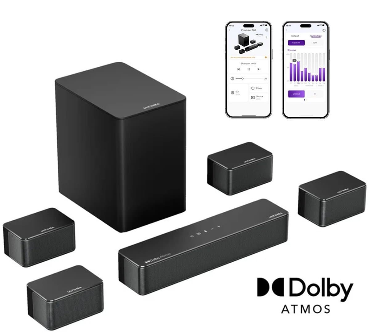 ULTIMEA Poseidon D80 Boom Dolby Atmos Soundbar 7.1 met 6.5" Draadloze Subwoofer, 500W Surround Sound voor TV - Zwart