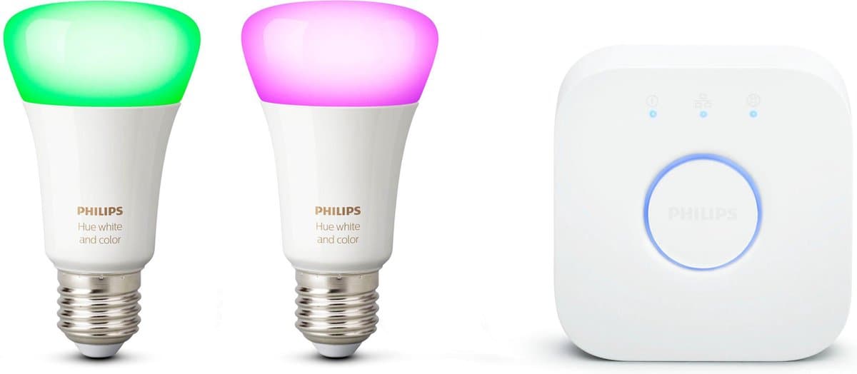 Philips Hue Starterspakket E27 Lichtbron met Bridge - White and Color Ambiance - 2 x 9W - Bluetooth