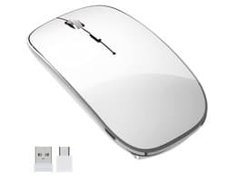 Gadgetplace Draadloze muis voor Laptop en Computer - Ergonomisch - Stille klik - USB C Adapter - Wit