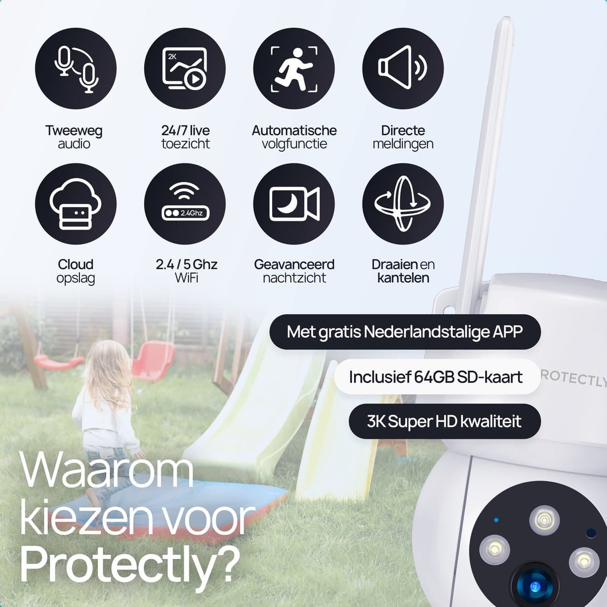 Protectly 3K HD 5MP Beveiligingscamera Buiten met 64GB SD - afbeelding 1