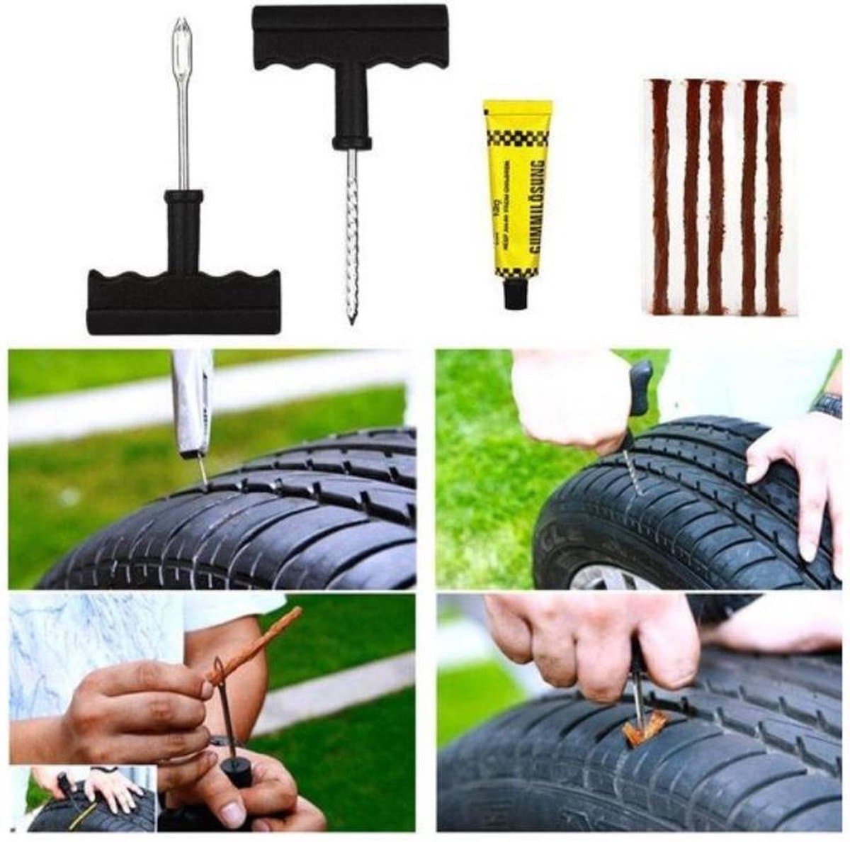 Reparatie set voor autobanden | Lekke band | Band repareren | Bandenreparatieset | Prop reparatiekit | Fiets | Scooter | Caravan | Lekke Band Snel Plakken