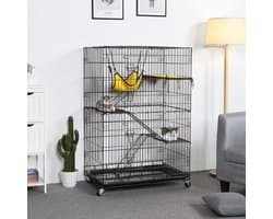 Kattenkooi met dubbele deur, rattenkooi met 3 niveaus, afneembare kooi voor kleine dieren, 123 x 80 x 55 cm, zwart HMTM-BC-10036-BLACK