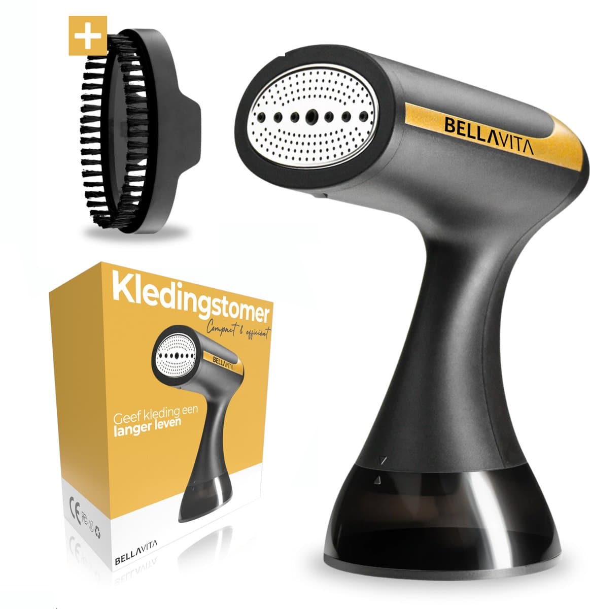 BELLAVITA ® Kledingstomer - Handstomer - Steamer - Kleding Stomer - Stoomapparaat - Zwart - 300ml - Stoomstrijkijzer - Textielstomer - Kleding - Strijken