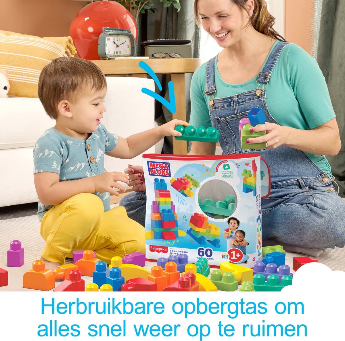 Mega Bloks First Builders Big Building Bag: 60 blokken voor peuters - afbeelding 1