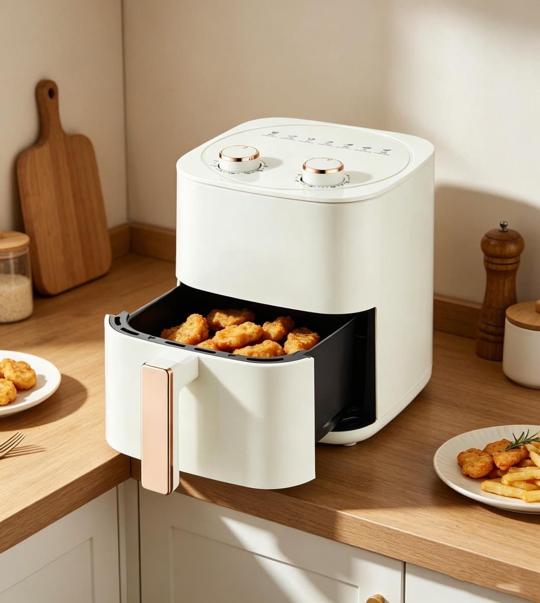 Compacte heteluchtfriteuse van 6 liter met antiaanbaklaag vermindert het olieverbruik met 90% zeven automatische programma's afspoelen is niet nodig voor de reiniging - afbeelding 1