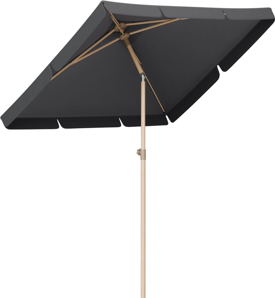 LifeGoods Parasol - Tuin - Balkonparasol - 200x125cm - 30° Kantelbaar - Waterdicht - UPF50+ - Houtlook - Donkergrijs