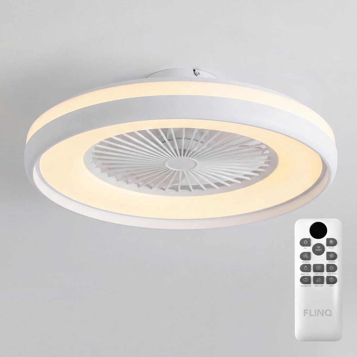 FlinQ LumiFan XL Ø60 cm Plafondventilator met Verlichting - Ventilator voor aan het Plafond - Ideaal voor op de Slaapkamer - Bestuurbaar met Afstandsbediening