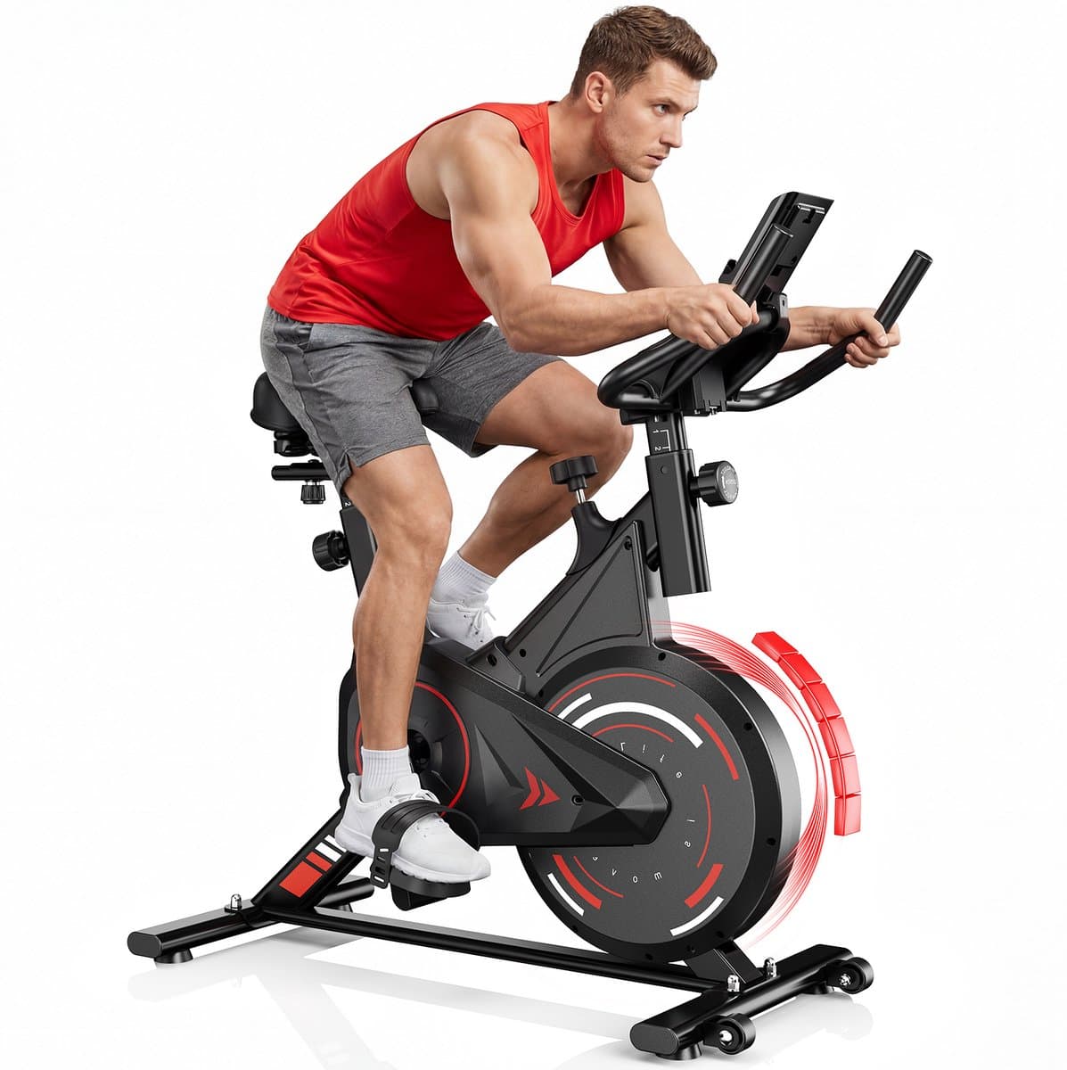 BIGZZIA hometrainer met instelbare weerstand van 0-100%, stille hometrainer met LCD-scherm, fitnessfiets met tablethouder, indoorfiets voor cardiotraining, tot 120 kg