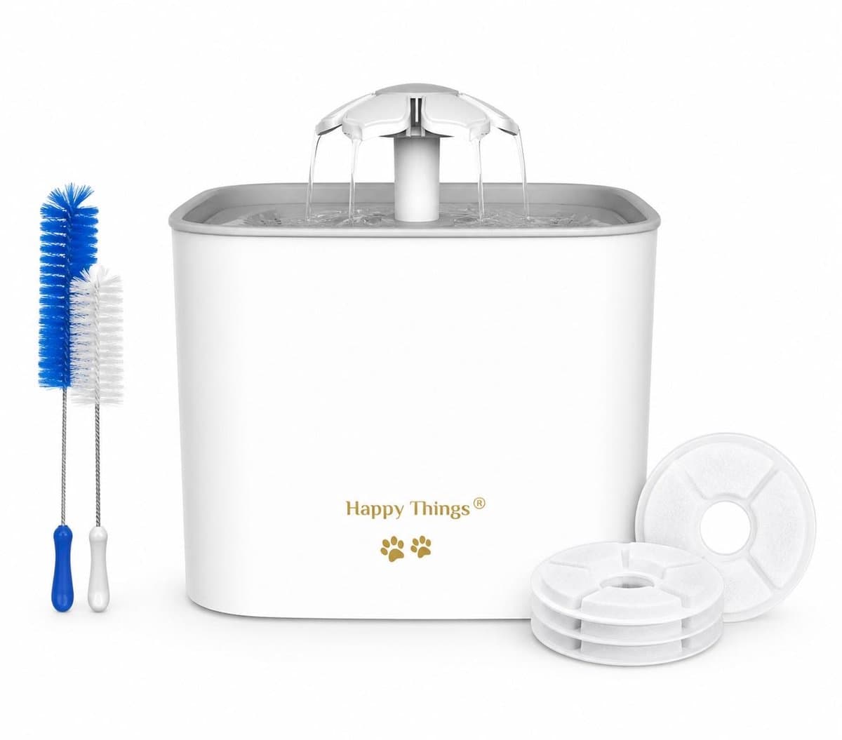 Happy Things® Drinkfontein Kat & Hond GOLD – 2.5L Geruisloze Kattenfontein met 4 Filters – Stijlvolle Waterfontein – Gezonde Hydratatie voor Huisdieren