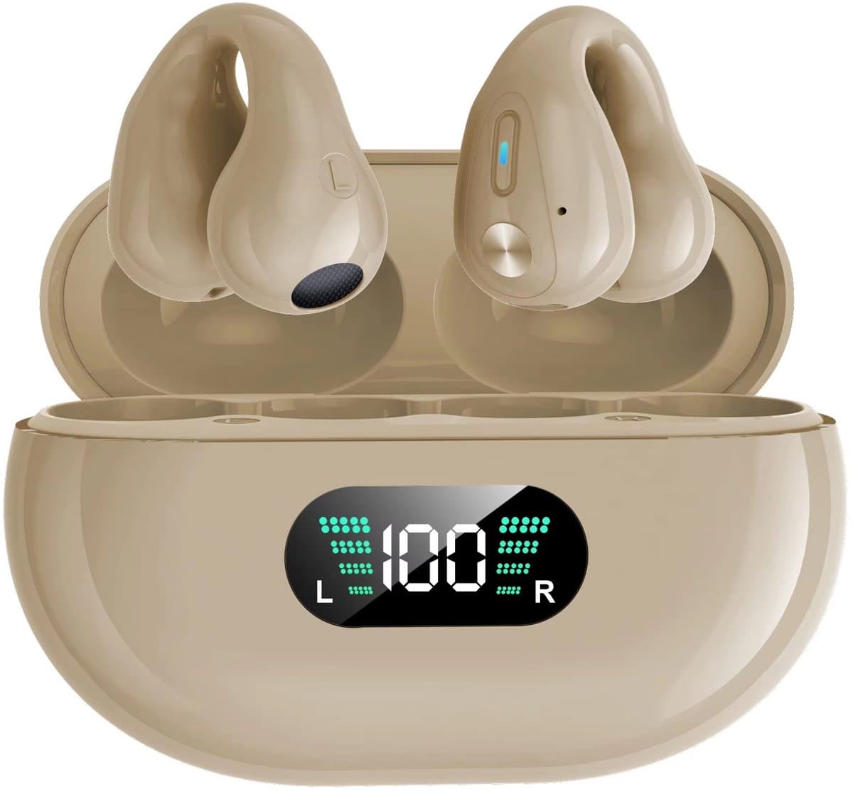 Onbekend Draadloze oordopjes met oorclip Kaki - Sport Bluetooth 5.3 - afbeelding 1