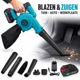 Productfoto van Draadloze Bladblazer met Accu – Handblazer en Bladzuiger 2-in-1 – Complete Set met 2 Accu’s, Opvangzak en Accessoires – Voor Bladeren, Stof en Autoreiniging