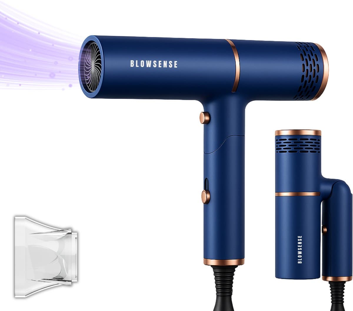 BlowSense® TravelDry Reisföhn Opvouwbaar – Compacte Haardroger voor Reizen, Vakantie en Handbagage – 1400W – Met Concentrator-opzetstuk – Ruimtebesparende Opvouwbare Föhn – Saffierblauw – 2026 Model