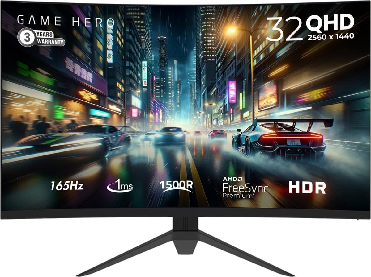 GAME GAME HERO 32" Curved QHD VA 165Hz Gaming Monitor - afbeelding 1