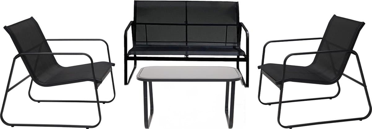 Infinity Goods Tuinset - Loungeset - Tuinmeubelen - Tuinbank - Tuinstoelen - Tuintafel - Glazen blad - 4 Persoons - Zwart/Antraciet