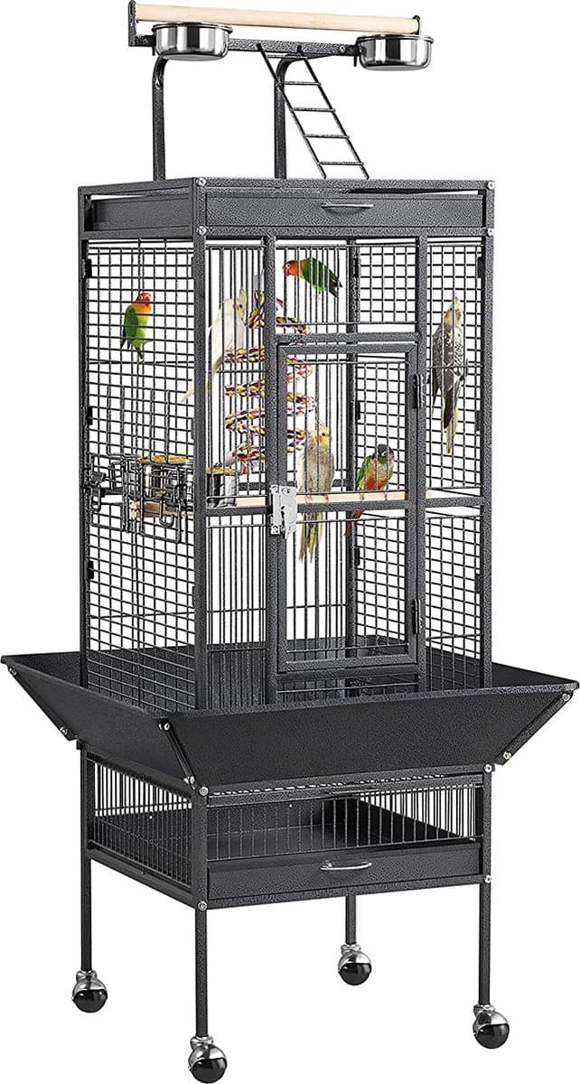 Papa Simba Vogelkooi, vogelvolière, vogelhuis voor papegaaien 65,5 x 65,5 x 156 cm, zwart , HMTM-BC-10013-Black