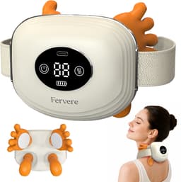 Productfoto van Fervere Premium 4D Nekmassage Apparaat - Bionische Massagehanden met Warmte - Draadloze Shiatsu Massager - LED Display - Voor Nek, Schouders, Rug, Armen & Benen - Beige