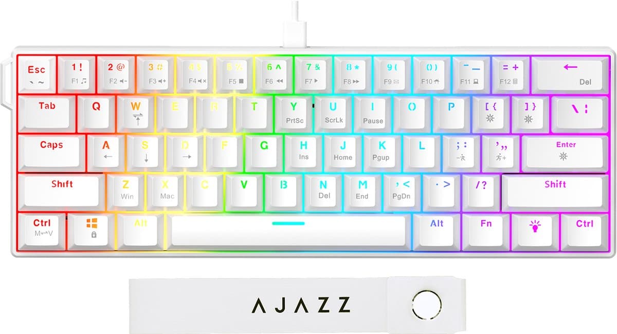 AJAZZ NK61 RGB Mechanisch Toetsenbord – 60% Gaming Keyboard – Hot Swappable – Rode Switches – 61 Toetsen – USB Bekabeld – Wit
