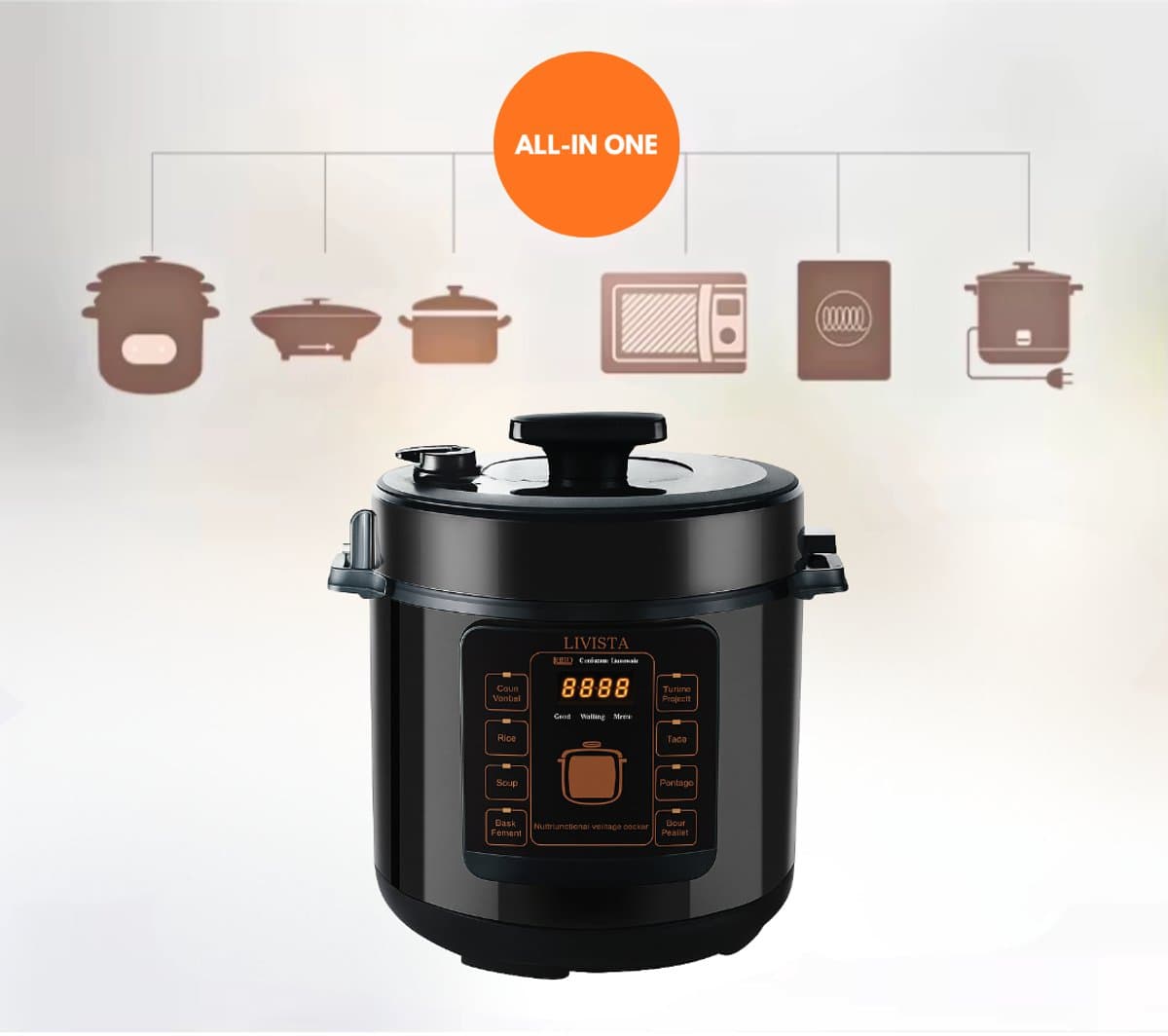 Livista Rijstkoker met Stomer - Snelkookpan – Multicooker – 6L – 1000W – Anti-aanbak – 3 Texturen, – Alles-in-één Koken