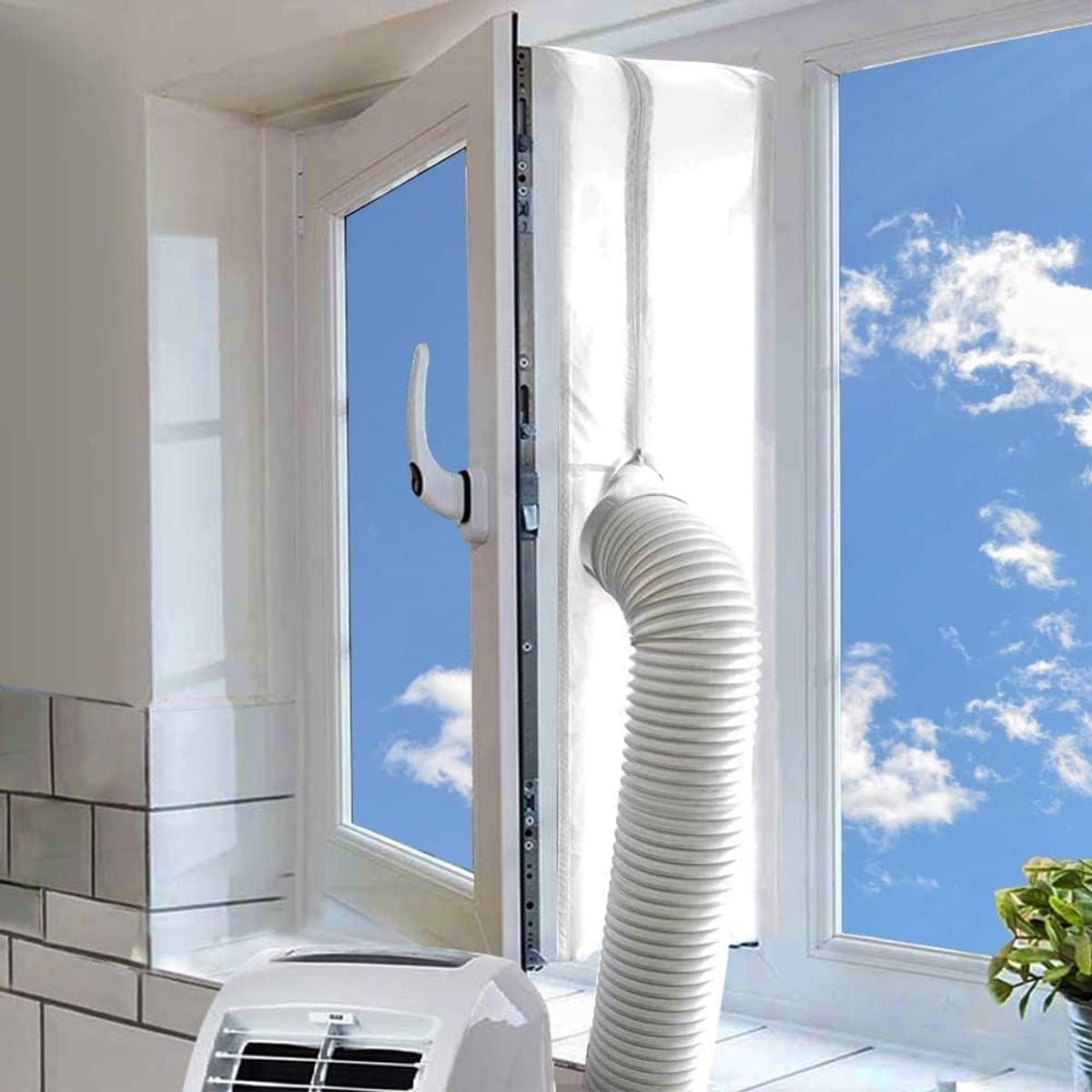 Raamafdichting voor mobiele airconditioners - 2 buiskanalen, 4 ritssluitingen, voor dakramen-400cm