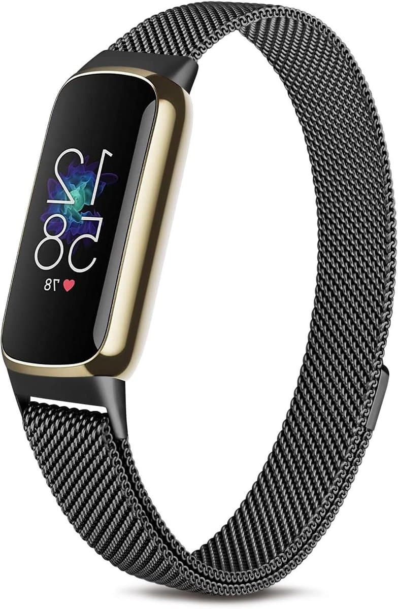 JGS Premium - Armband van roestvrij staal met magnetische sluiting voor Fitbit Luxe - Zwart - Accessoires Fitnesstracker