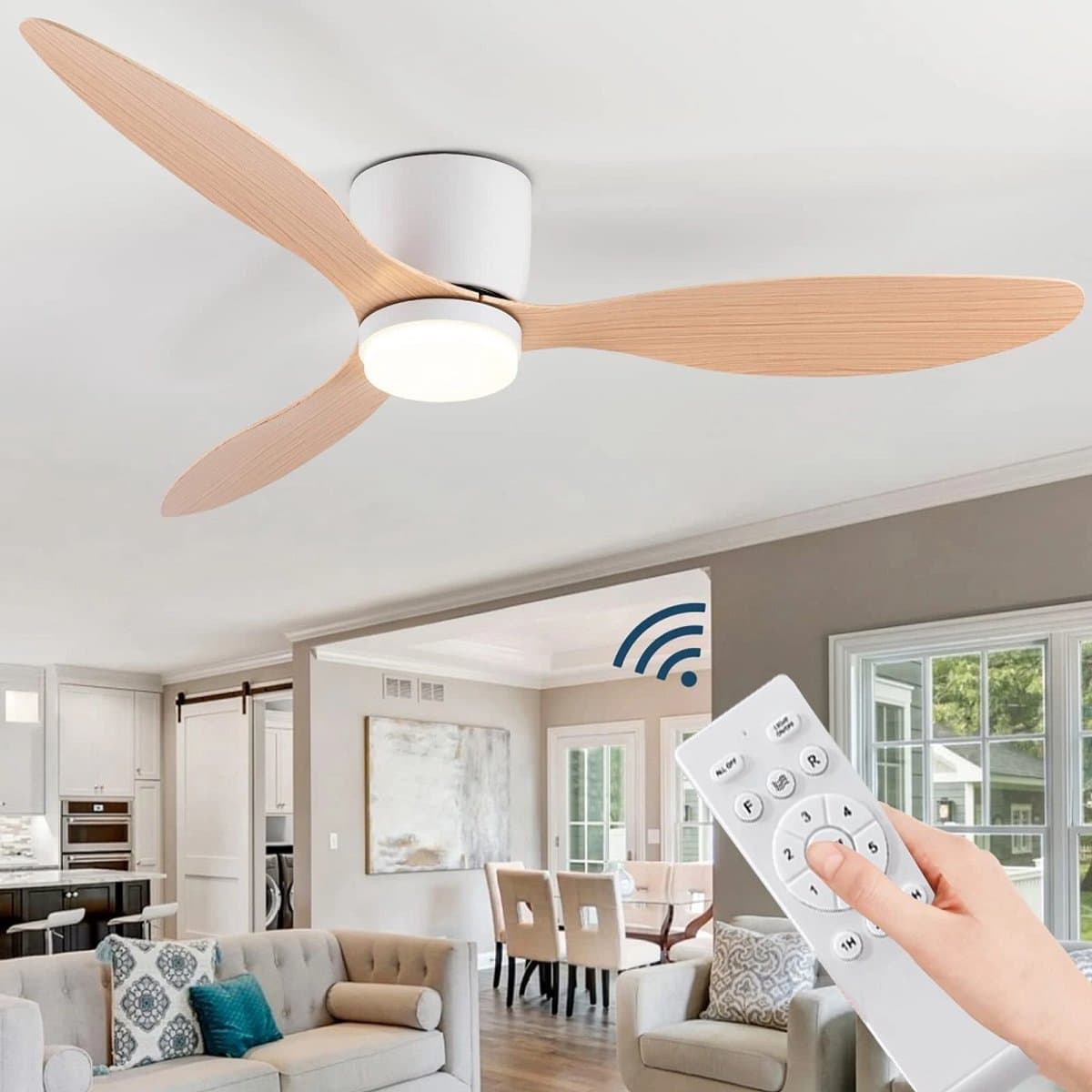 Plafondventilator 3 blad Ø105cm hout - stille ventilator – top kwaliteit - energie zuinig -met remote - ventilator voor laag plafond - 6 snelheden – beste alternatief voor airco - zomer en winter stand – houten ventilator