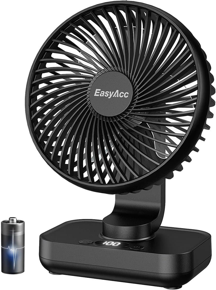 Solvix tafel ventilator geluidloos - Tafelfan - Zwart - Automatische Oscillatie - Oplaadbare Accu - Voor Thuis en Onderweg