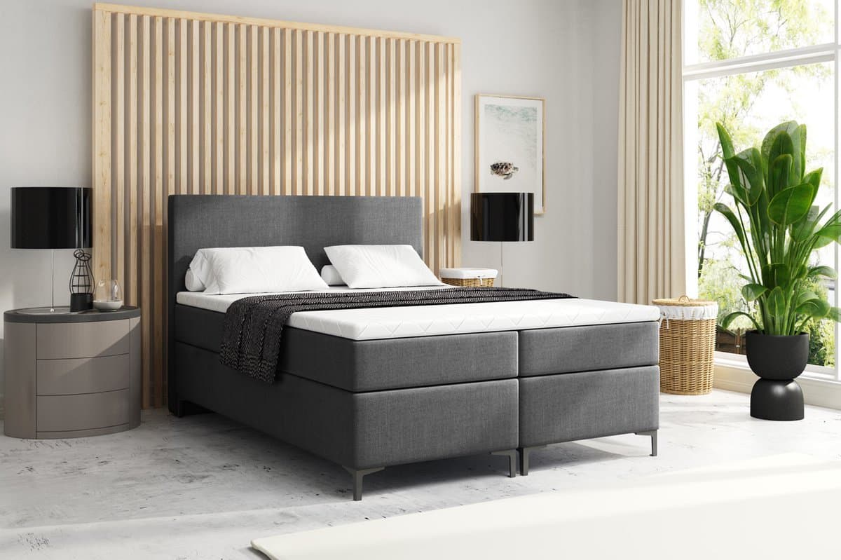 Meuba Home - Atlanta Boxspring - Donkergrijs - 180x200 - Stof - Met topper 8cm