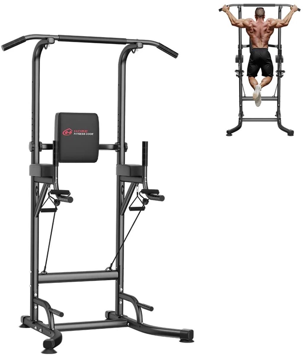 Weelora Pull Up Bar - Pull Up Station - Power Tower - Power Rack - Dip Station - Work Out - Buikspieroefeningen - Multifunctioneel - Krachttraining - Voor Thuisgymnastiek - Kleur Zwart
