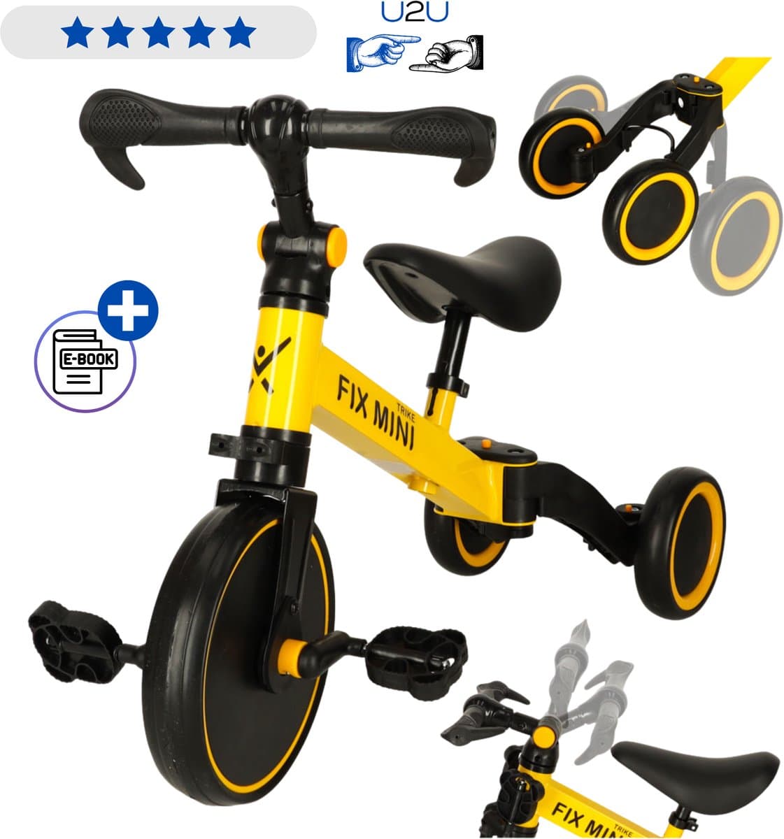 Trike Fix Mini 3-in-1 Driewieler Loopfiets Geel - Verstelbare Cross-Country Kinderfiets met Pedalen - Speelgoed 2 jaar Speelgoed 3 jaar - Balansfiets voor 18 maanden tot 4 jaar - Licht Aluminium Frame - Foam Banden - Tot 30 kg Met Ebook