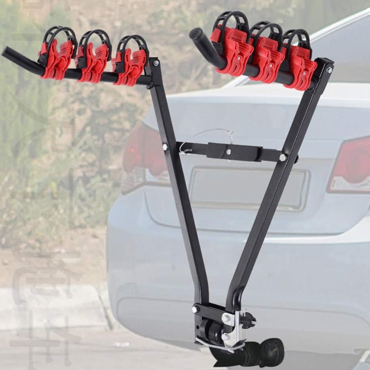SAVI® Fietsendrager Elektrische Fiets - Fietsendrager - Fietsendrager met Spanband - 3 Fietsen - Geen Trekhaak - Zwart/Rood - 72cm x 23cm x 12cm